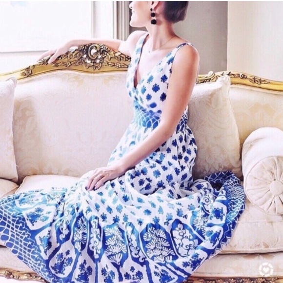 J. Crew Santorini Maxi Dress Printed Blue White Size 12 - Picture 2 of 10